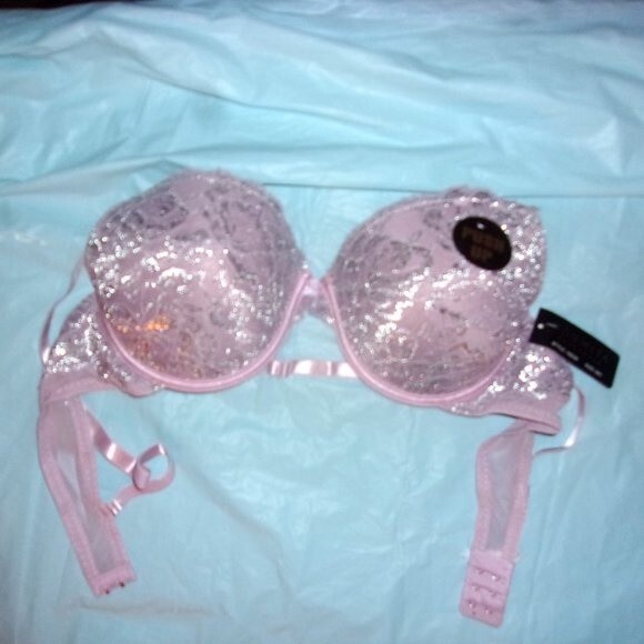 Youmita 38B Seafog Metallic Lace Bra & Large Metallic Lace Hipster NWT - Picture 7 of 10